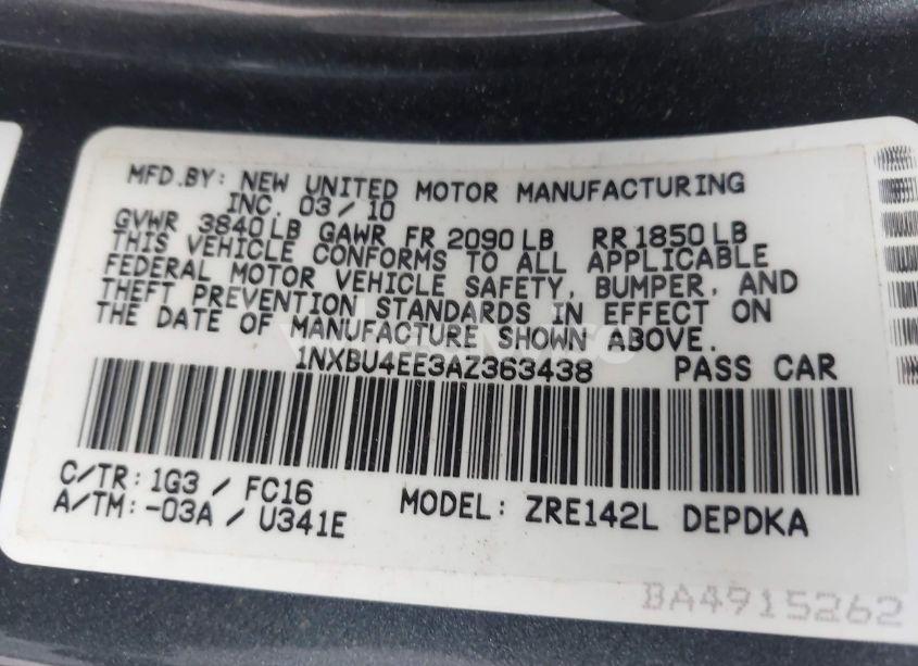 Photo 9 of 2010 Toyota Corolla LE (VIN 1NXBU4EE3AZ363438)