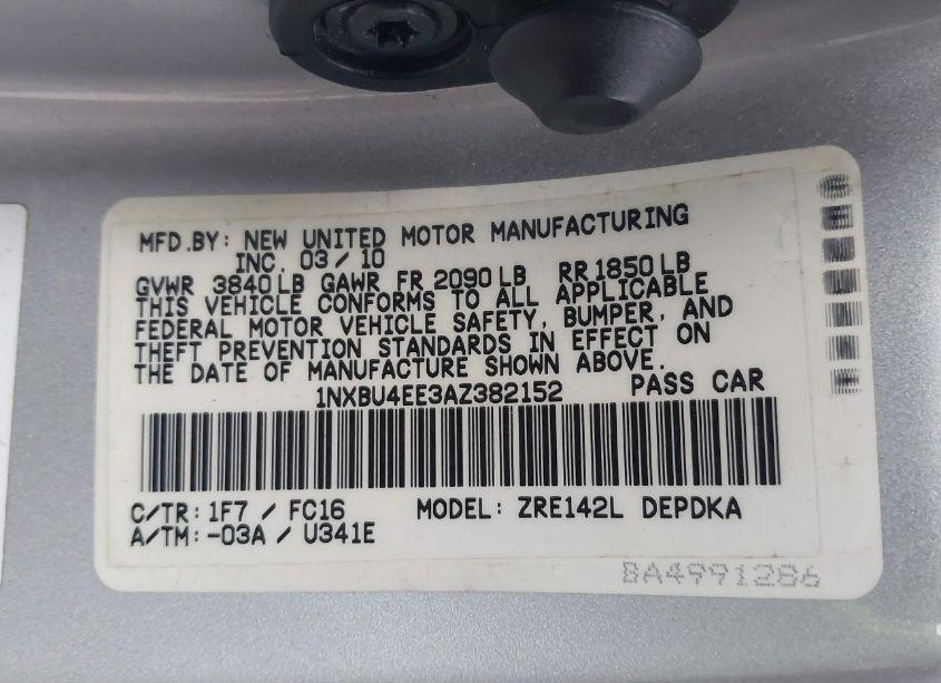 Photo 9 of 2010 Toyota Corolla LE (VIN 1NXBU4EE3AZ382152)