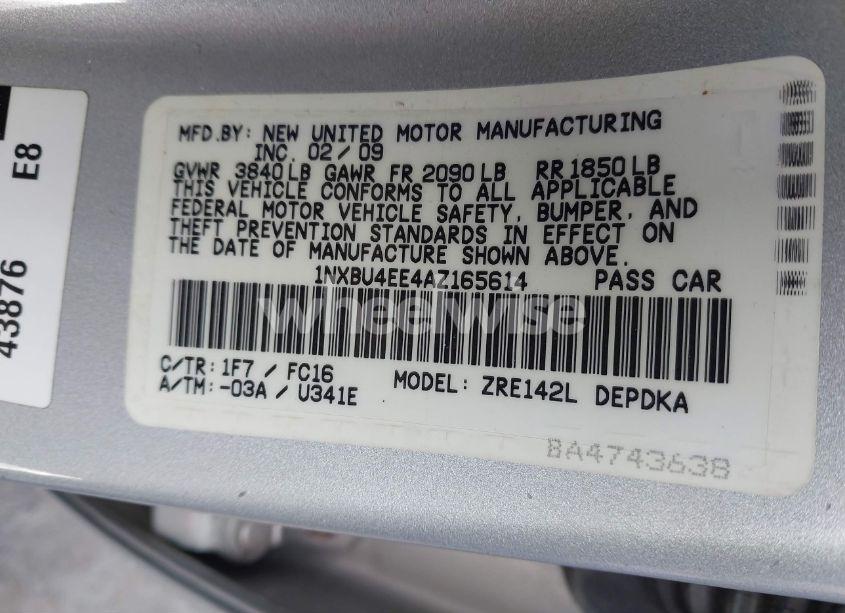 Photo 9 of 2010 Toyota Corolla LE (VIN 1NXBU4EE4AZ165614)