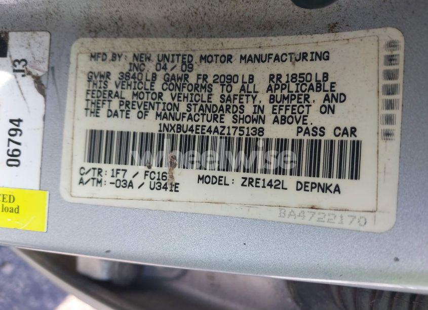 Photo 9 of 2010 Toyota Corolla XLE (VIN 1NXBU4EE4AZ175138)