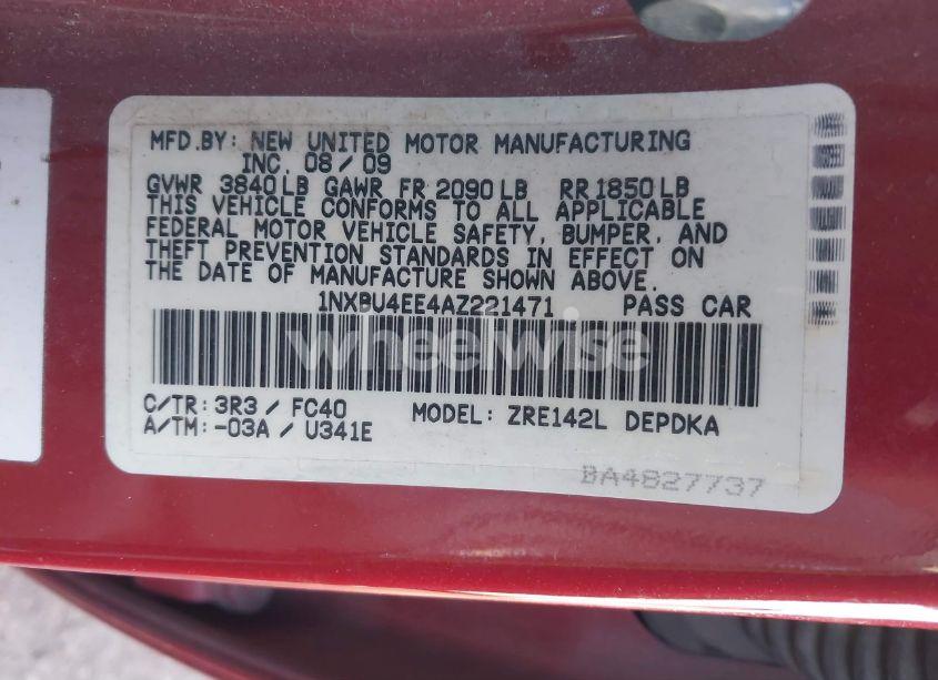 Photo 9 of 2010 Toyota Corolla LE (VIN 1NXBU4EE4AZ221471)