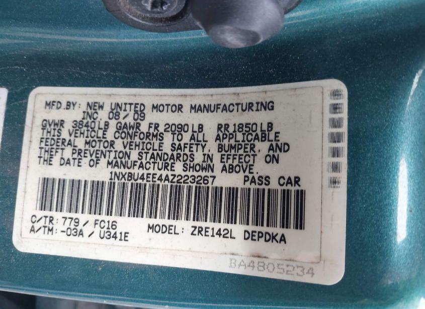 Photo 9 of 2010 Toyota Corolla LE (VIN 1NXBU4EE4AZ223267)