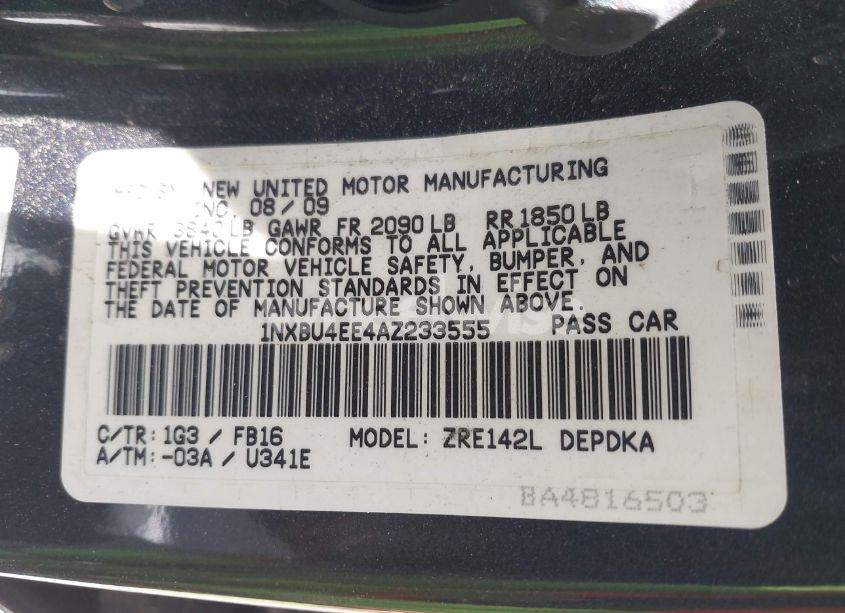 Photo 9 of 2010 Toyota Corolla (VIN 1NXBU4EE4AZ233555)