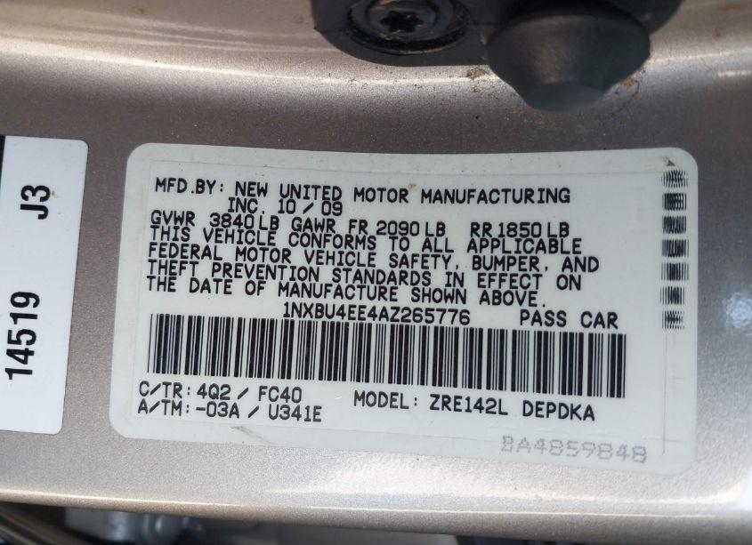 Photo 9 of 2010 Toyota Corolla LE (VIN 1NXBU4EE4AZ265776)