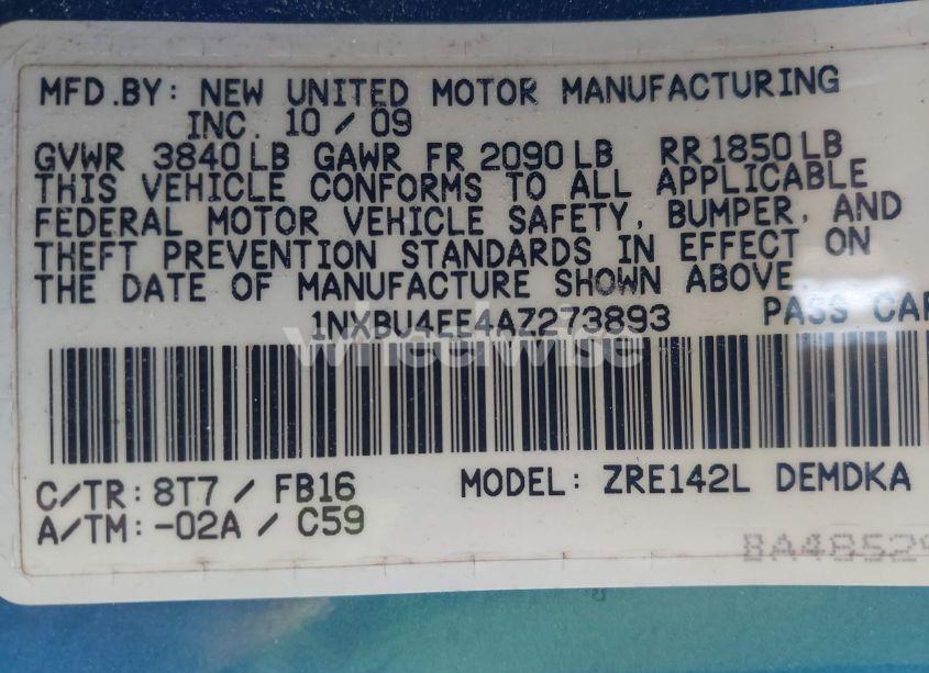 Photo 9 of 2010 Toyota Corolla (VIN 1NXBU4EE4AZ273893)