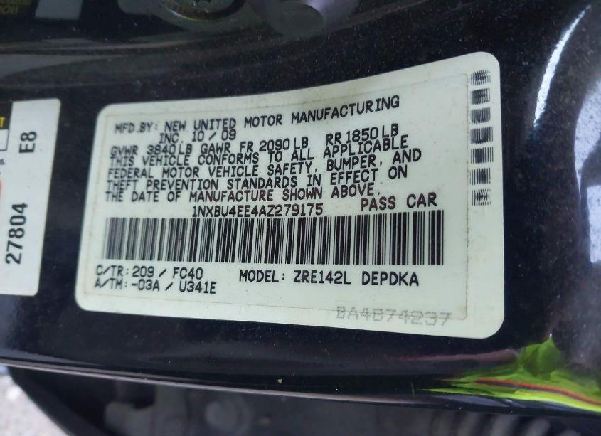Photo 9 of 2010 Toyota Corolla LE (VIN 1NXBU4EE4AZ279175)
