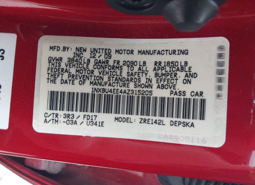 Photo 9 of 2010 Toyota Corolla S (VIN 1NXBU4EE4AZ315205)