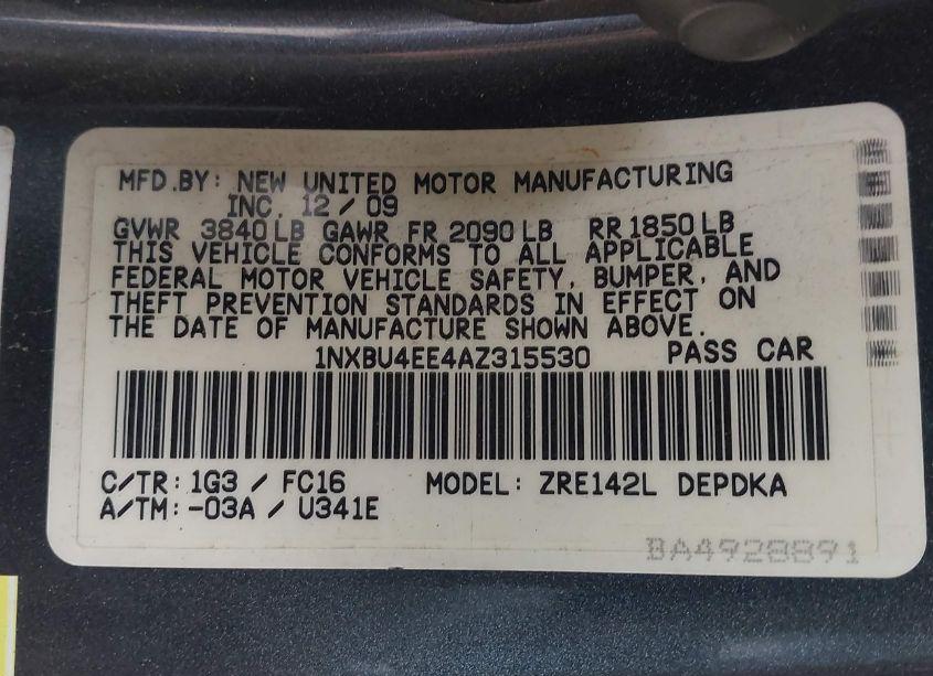 Photo 9 of 2010 Toyota Corolla LE (VIN 1NXBU4EE4AZ315530)