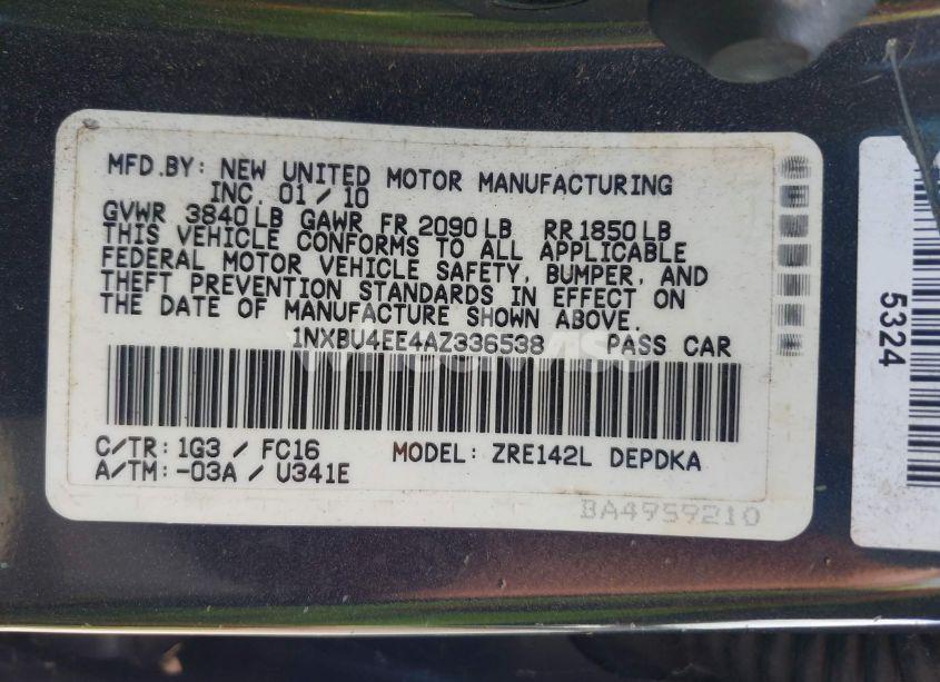 Photo 9 of 2010 Toyota Corolla LE (VIN 1NXBU4EE4AZ336538)