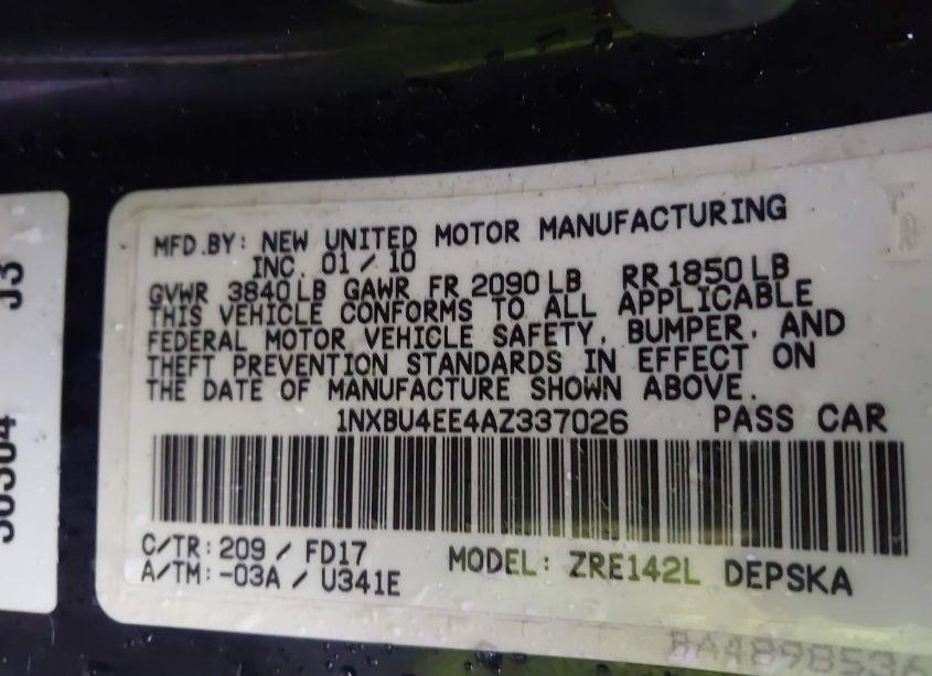 Photo 9 of 2010 Toyota Corolla S (VIN 1NXBU4EE4AZ337026)