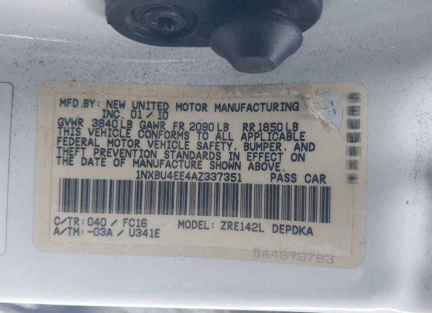 Photo 9 of 2010 Toyota Corolla LE (VIN 1NXBU4EE4AZ337351)