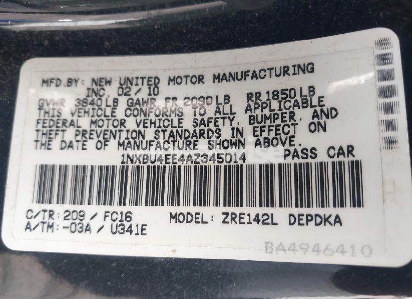 Photo 9 of 2010 Toyota Corolla LE (VIN 1NXBU4EE4AZ345014)