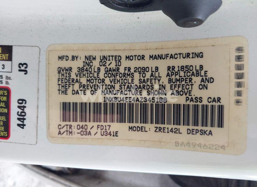 Photo 9 of 2010 Toyota Corolla S (VIN 1NXBU4EE4AZ345188)