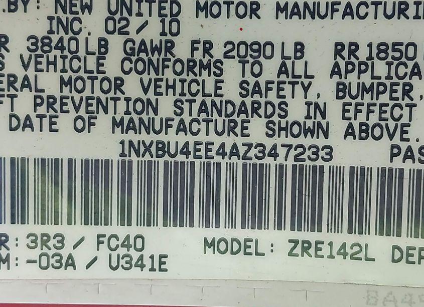 Photo 9 of 2010 Toyota Corolla LE (VIN 1NXBU4EE4AZ347233)