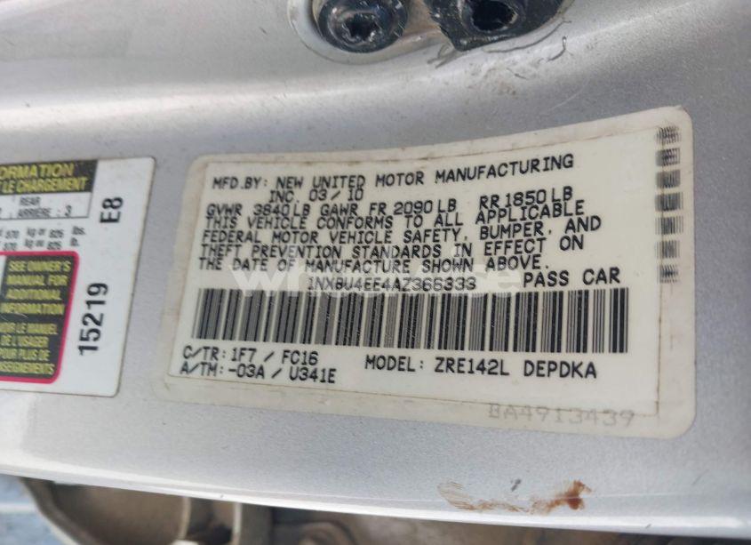 Photo 9 of 2010 Toyota Corolla LE (VIN 1NXBU4EE4AZ366333)