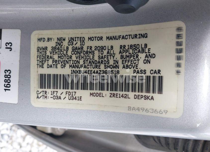 Photo 9 of 2010 Toyota Corolla S (VIN 1NXBU4EE4AZ368518)