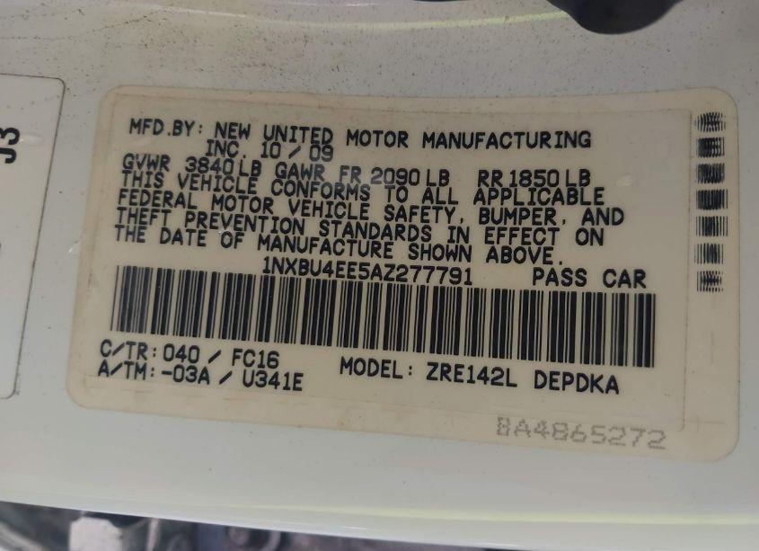 Photo 9 of 2010 Toyota Corolla LE (VIN 1NXBU4EE5AZ277791)