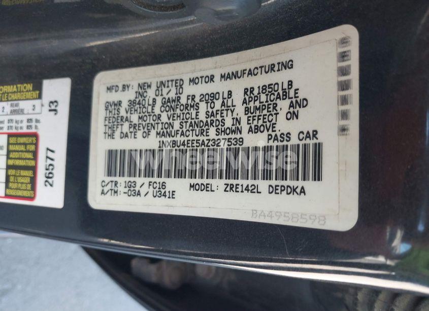 Photo 9 of 2010 Toyota Corolla LE (VIN 1NXBU4EE5AZ327539)