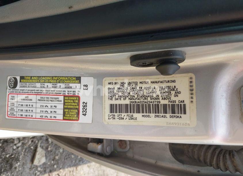 Photo 9 of 2010 Toyota Corolla LE (VIN 1NXBU4EE5AZ343739)