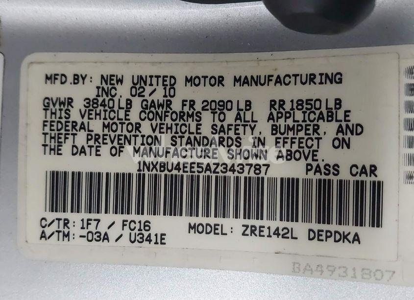 Photo 9 of 2010 Toyota Corolla LE (VIN 1NXBU4EE5AZ343787)