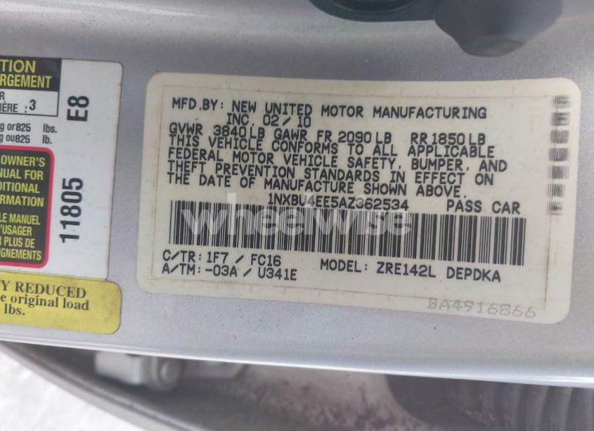 Photo 9 of 2010 Toyota Corolla LE (VIN 1NXBU4EE5AZ362534)