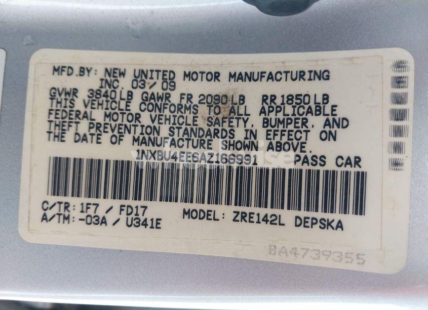 Photo 9 of 2010 Toyota Corolla S (VIN 1NXBU4EE6AZ166991)