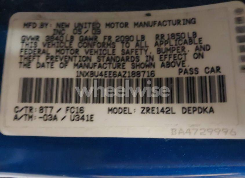 Photo 9 of 2010 Toyota Corolla LE (VIN 1NXBU4EE6AZ188716)