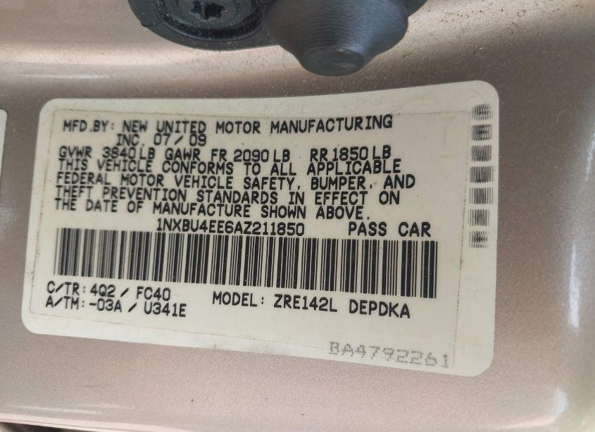 Photo 9 of 2010 Toyota Corolla LE (VIN 1NXBU4EE6AZ211850)