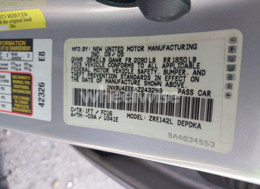 Photo 9 of 2010 Toyota Corolla LE (VIN 1NXBU4EE6AZ243293)