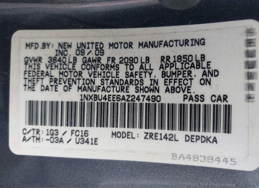 Photo 9 of 2010 Toyota Corolla LE (VIN 1NXBU4EE6AZ247490)