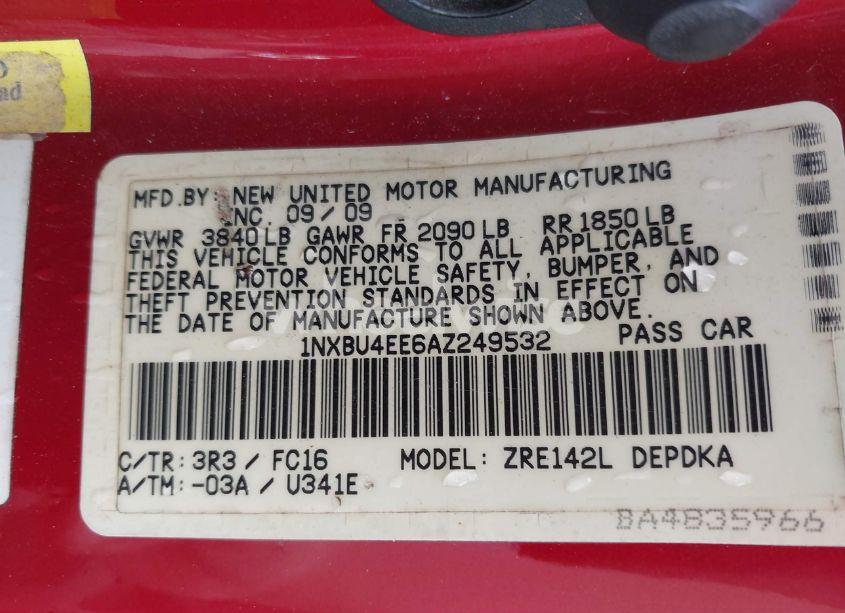 Photo 9 of 2010 Toyota Corolla LE (VIN 1NXBU4EE6AZ249532)