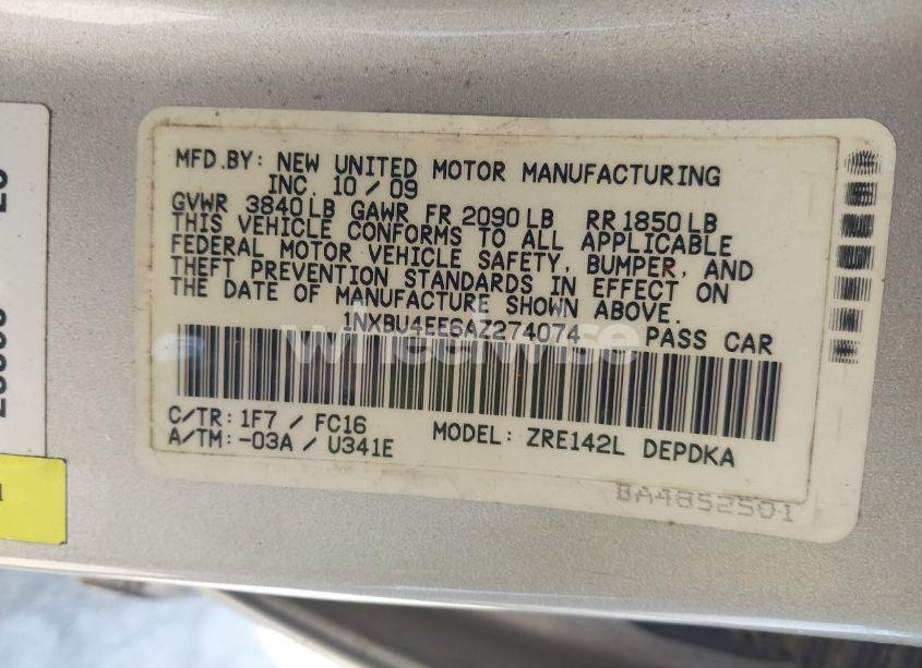 Photo 9 of 2010 Toyota Corolla LE (VIN 1NXBU4EE6AZ274074)