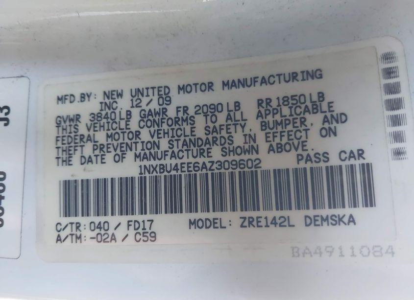 Photo 9 of 2010 Toyota Corolla S (VIN 1NXBU4EE6AZ309602)