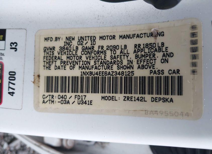 Photo 9 of 2010 Toyota Corolla S (VIN 1NXBU4EE6AZ348125)