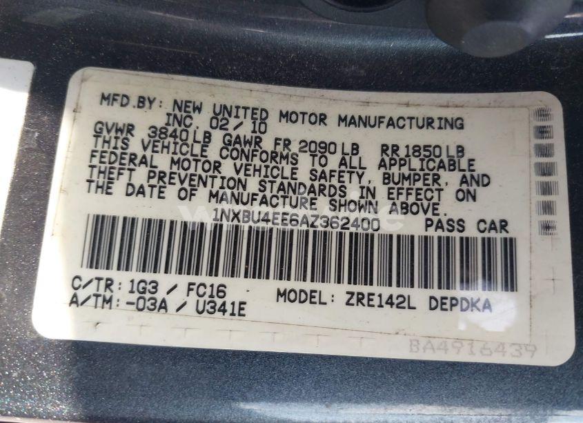 Photo 9 of 2010 Toyota Corolla LE (VIN 1NXBU4EE6AZ362400)