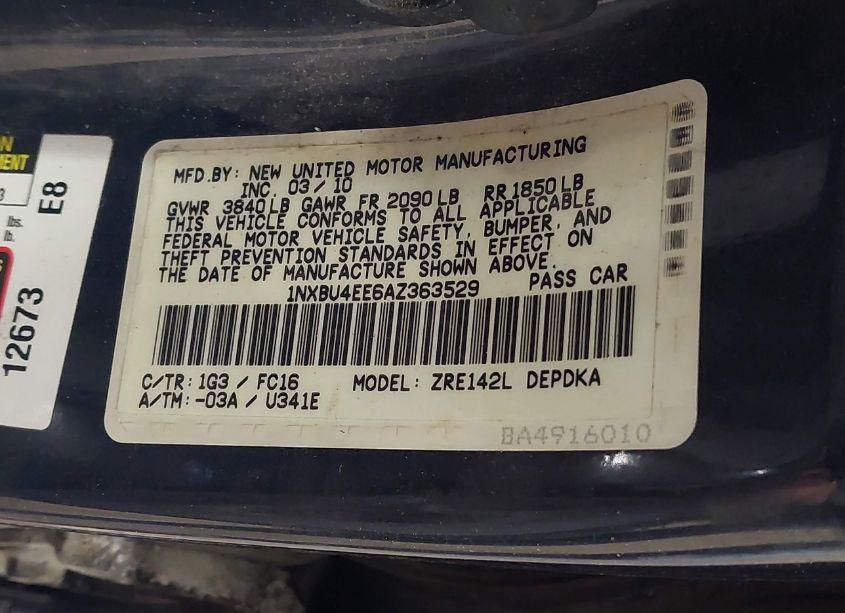 Photo 9 of 2010 Toyota Corolla LE (VIN 1NXBU4EE6AZ363529)