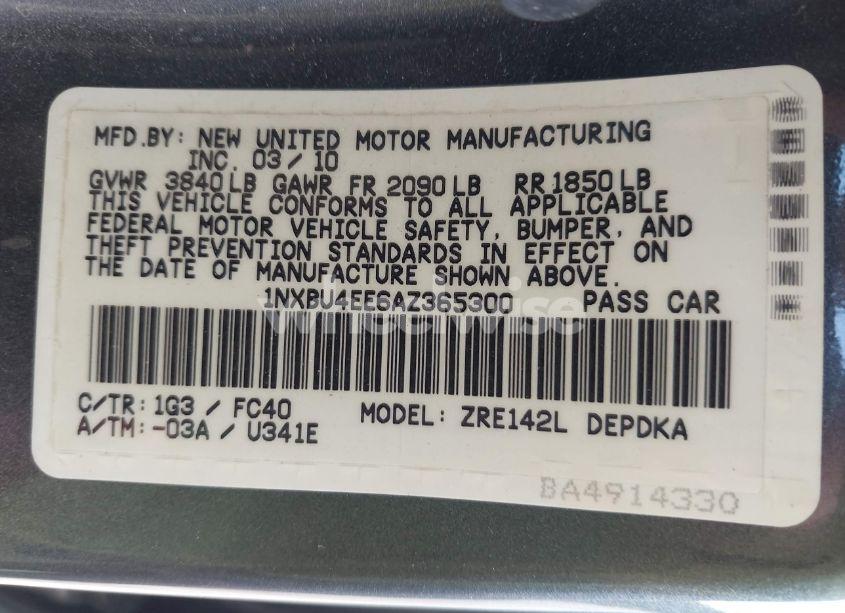 Photo 9 of 2010 Toyota Corolla LE (VIN 1NXBU4EE6AZ365300)