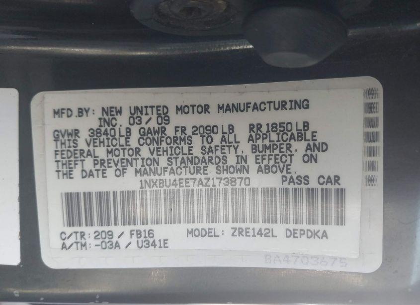 Photo 9 of 2010 Toyota Corolla (VIN 1NXBU4EE7AZ173870)