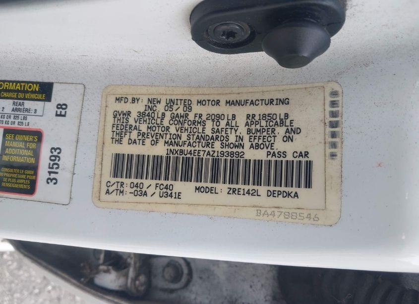 Photo 9 of 2010 Toyota Corolla LE (VIN 1NXBU4EE7AZ193892)