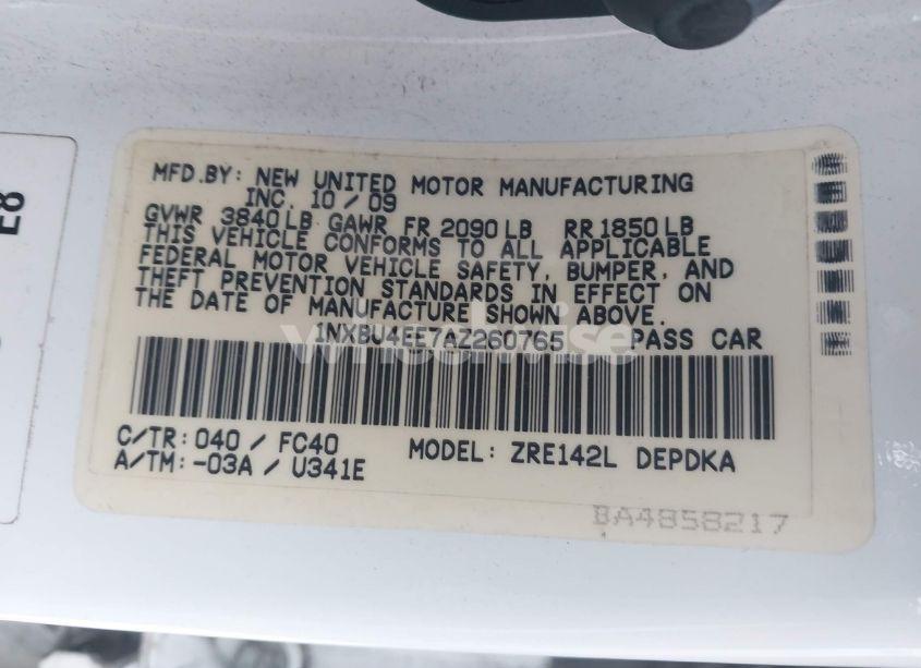 Photo 9 of 2010 Toyota Corolla LE (VIN 1NXBU4EE7AZ260765)