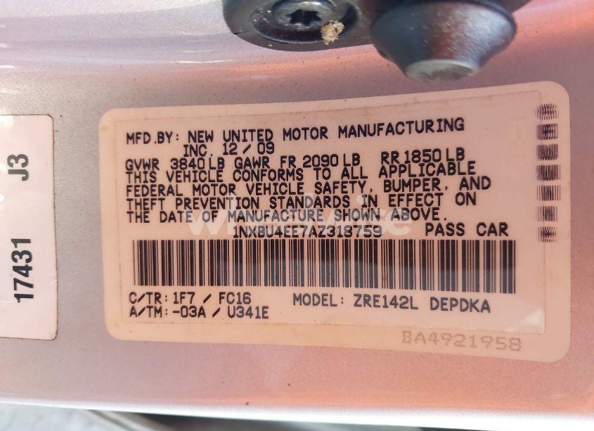 Photo 9 of 2010 Toyota Corolla LE (VIN 1NXBU4EE7AZ318759)