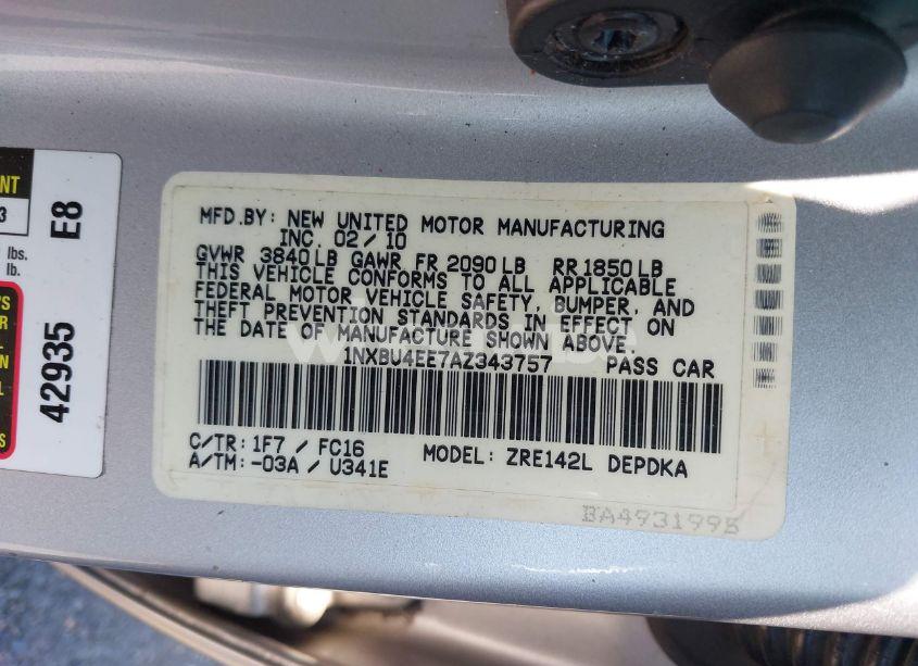 Photo 9 of 2010 Toyota Corolla LE (VIN 1NXBU4EE7AZ343757)