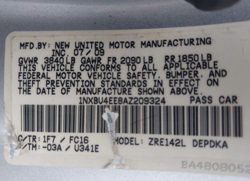 Photo 9 of 2010 Toyota Corolla LE (VIN 1NXBU4EE8AZ209324)