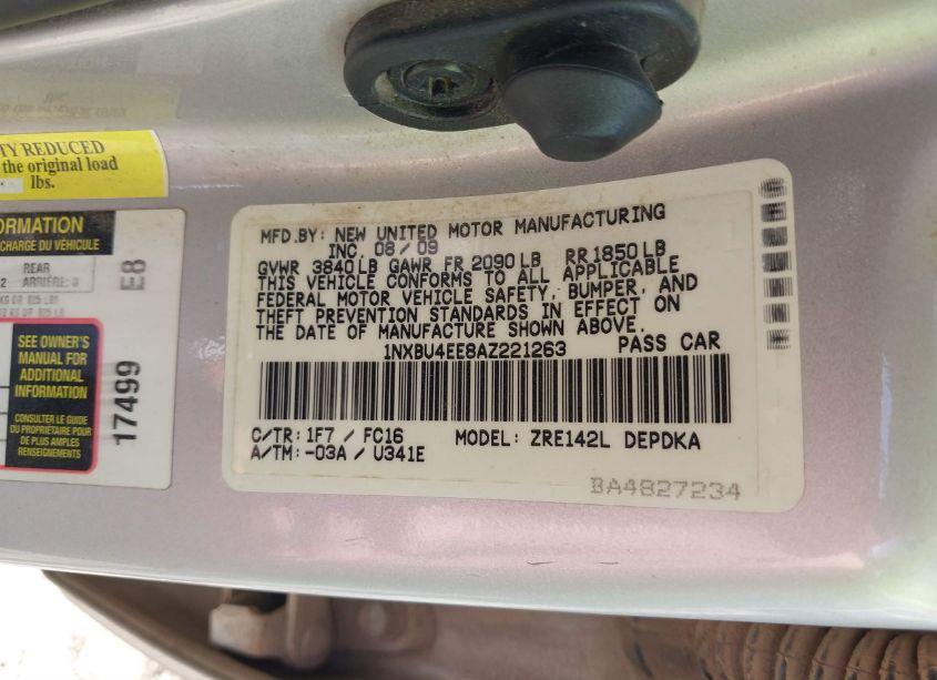 Photo 9 of 2010 Toyota Corolla LE (VIN 1NXBU4EE8AZ221263)