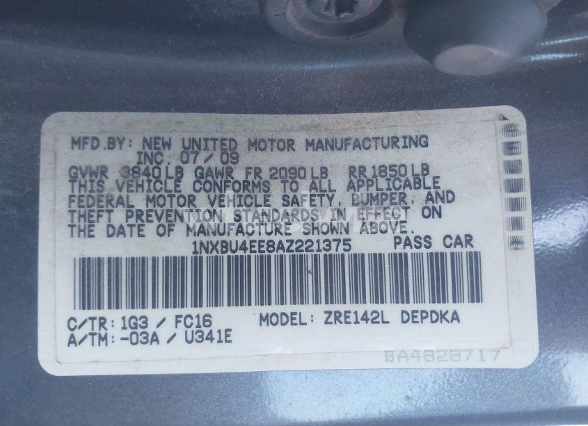 Photo 9 of 2010 Toyota Corolla LE (VIN 1NXBU4EE8AZ221375)