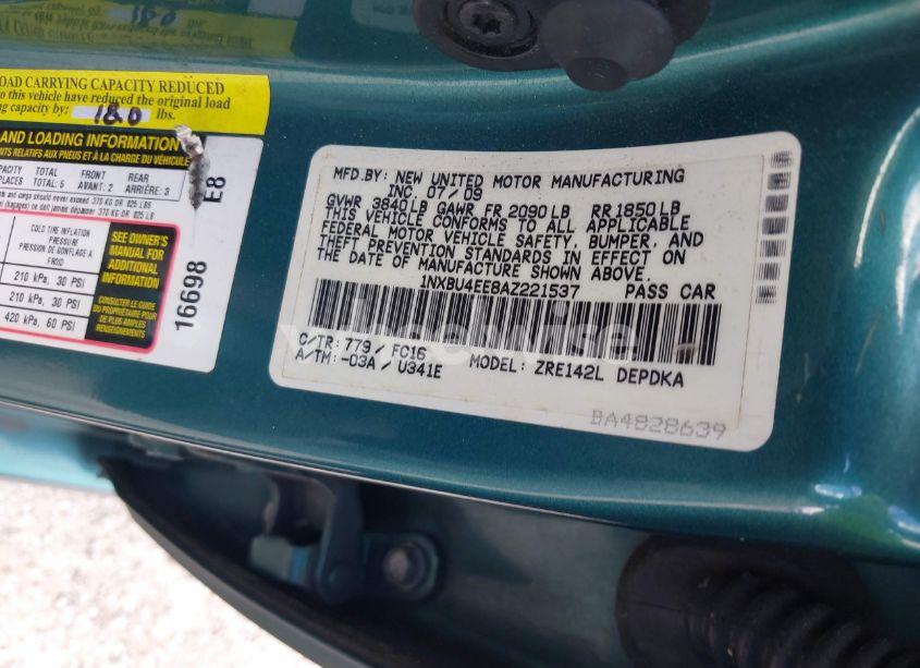 Photo 9 of 2010 Toyota Corolla LE (VIN 1NXBU4EE8AZ221537)