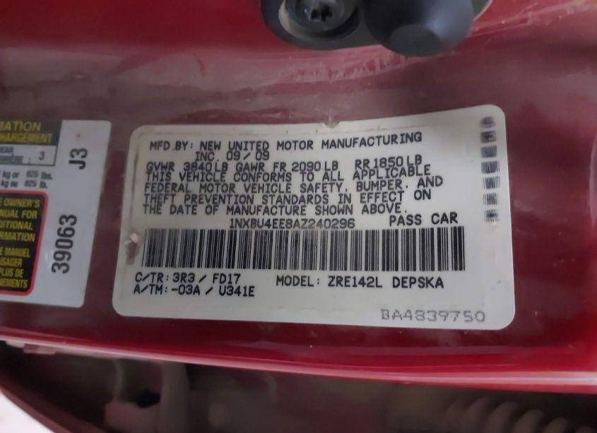 Photo 9 of 2010 Toyota Corolla S (VIN 1NXBU4EE8AZ240296)