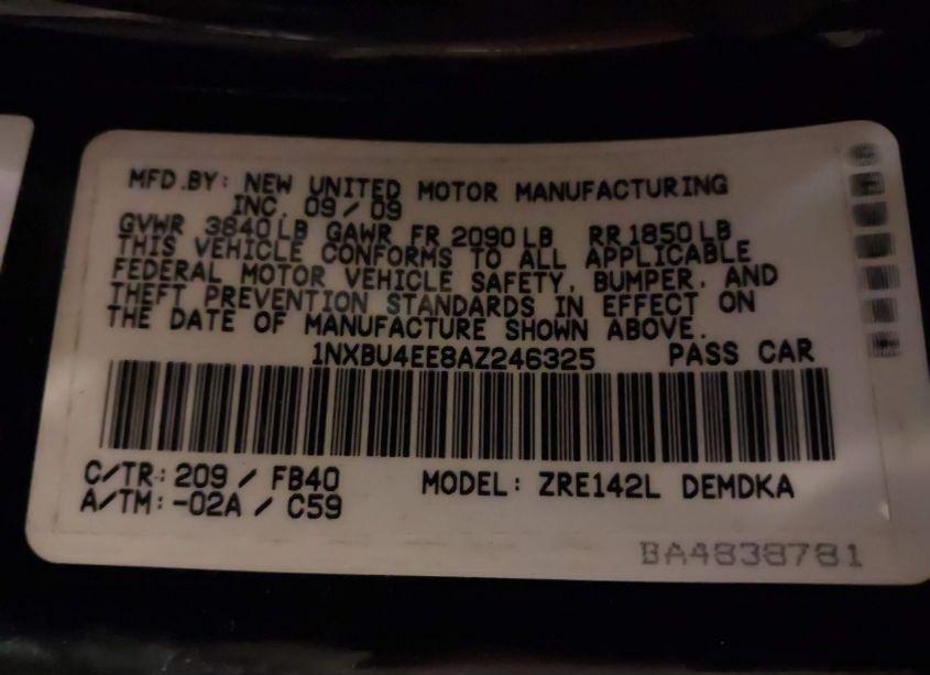 Photo 9 of 2010 Toyota Corolla (VIN 1NXBU4EE8AZ246325)