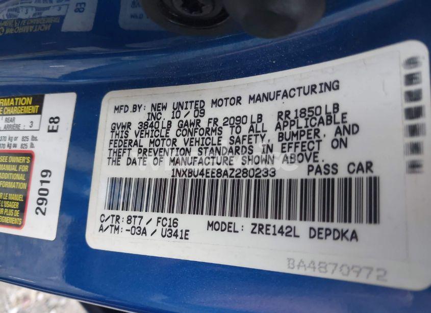 Photo 9 of 2010 Toyota Corolla LE (VIN 1NXBU4EE8AZ280233)