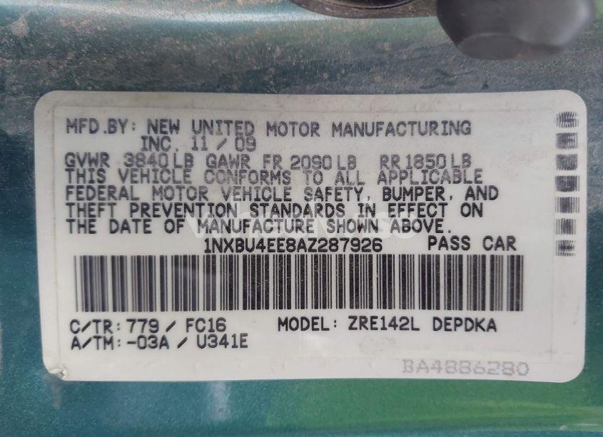 Photo 9 of 2010 Toyota Corolla LE (VIN 1NXBU4EE8AZ287926)